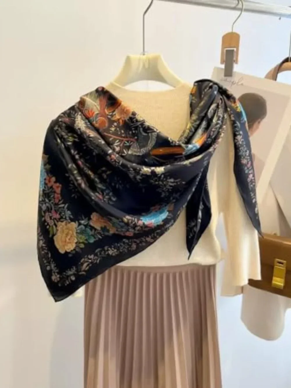 100% Mulberry Silk Large Square Scarf Shawl, Versatile Wrap for Head Neck